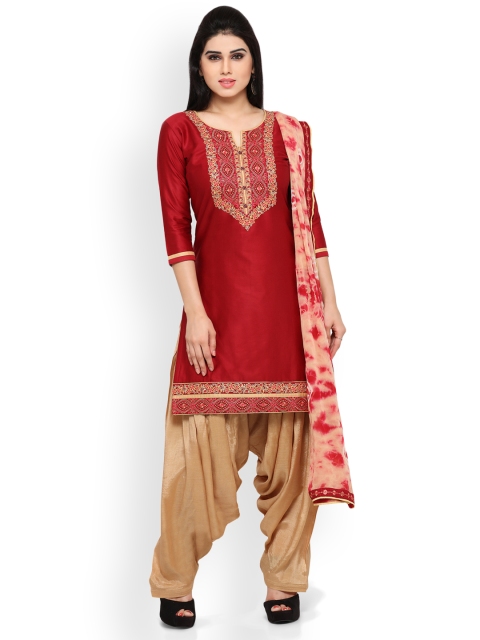 

Kvsfab Red & Beige Pure Cotton Unstitched Dress Material