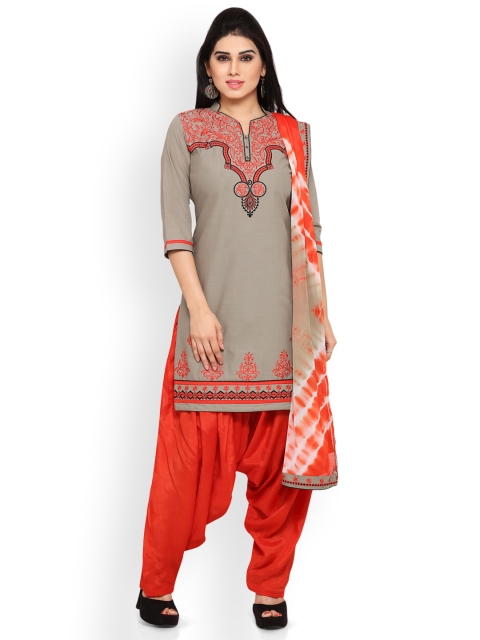 

Kvsfab Grey & Red Pure Cotton Unstitched Dress Material