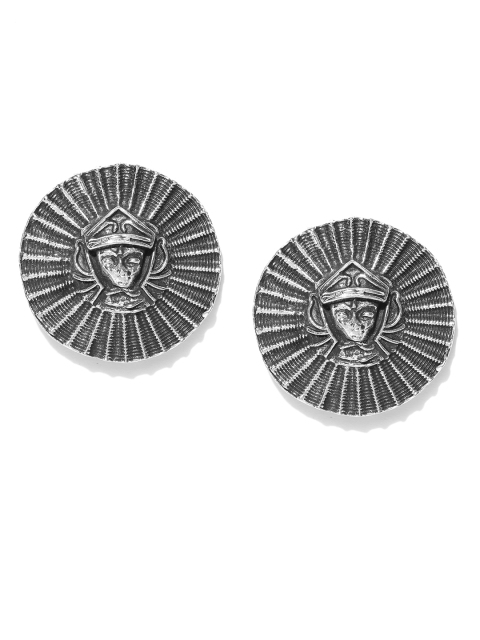 

Infuzze Oxidised Silver-Toned Textured Circular Oversized Studs