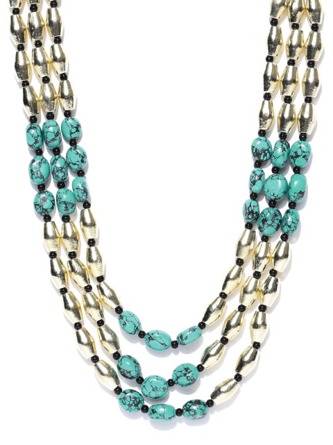 

Infuzze Gold-Toned & Sea-Green Beaded Layered Necklace