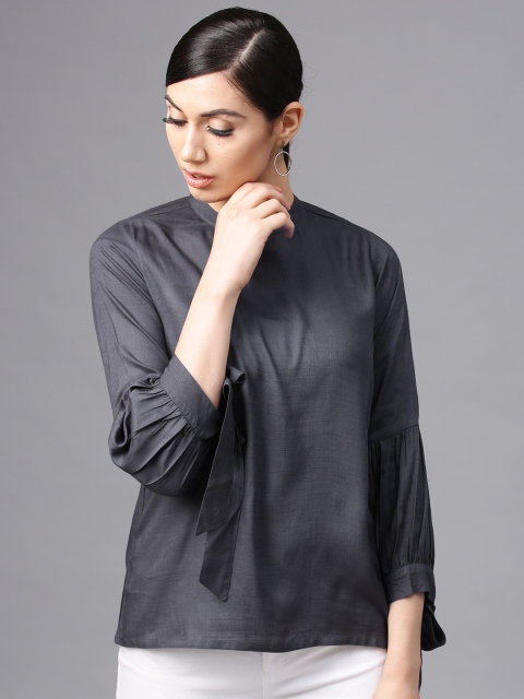 

AKS Women Charcoal Grey Solid Top