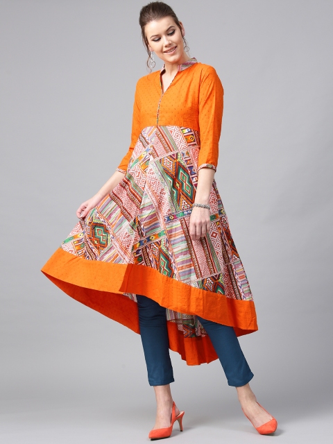 

AKS Women Orange & Navy Printed Kurta with Trousers