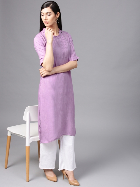 

AKS Women Lavender Solid Straight Kurta