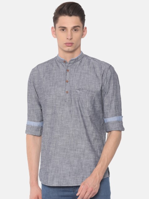 

British Club Men Grey Solid Straight Kurta