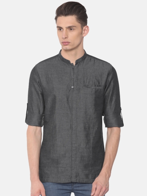 

British Club Men Charcoal Grey Solid Straight Kurta