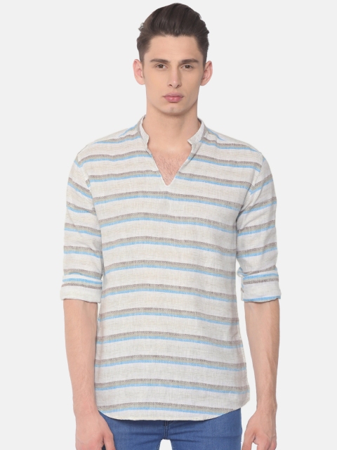 

British Club Men Off White & Blue Striped Straight Kurta