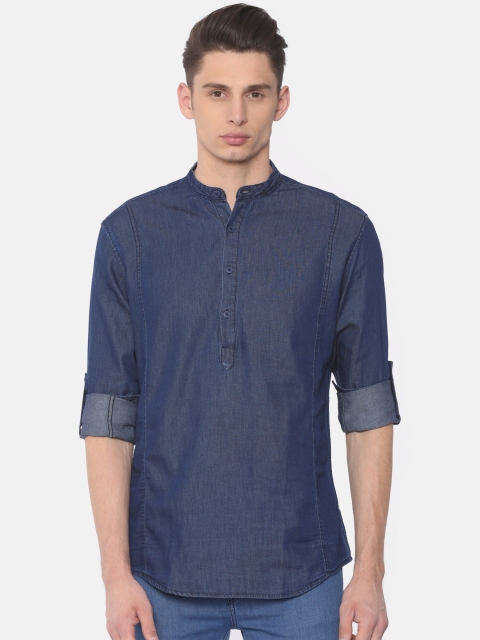 

Nature Casuals Men Blue Chambray Solid Straight Kurta