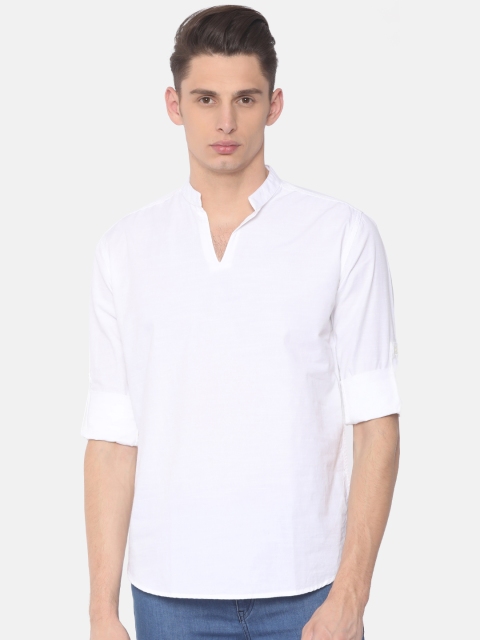 

British Club Men White Solid Straight Kurta