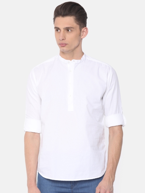

British Club Men White Solid Straight Kurta