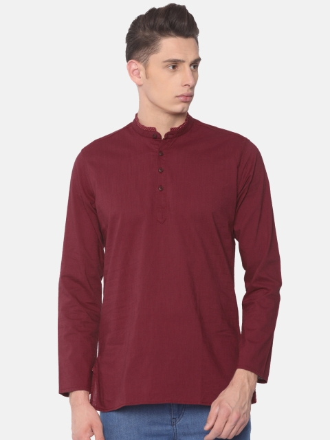 

British Club Men Maroon Solid Straight Kurta