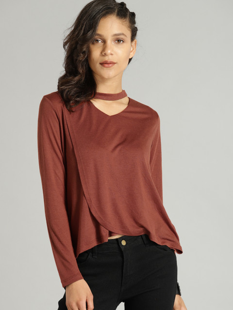 

Roadster Time Travlr Women Rust Brown Solid High-Low Top