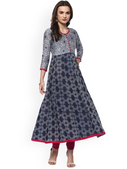 

Ives Women Blue & White Printed Anarkali Kurta