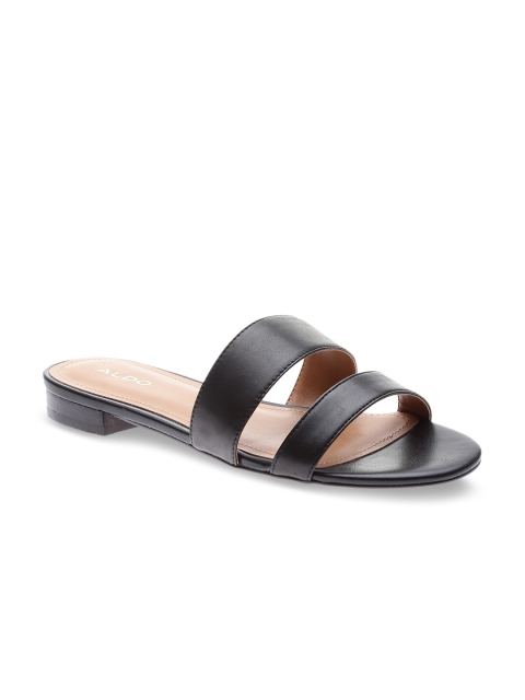 

ALDO Women Black Solid Leather Open Toe Flats