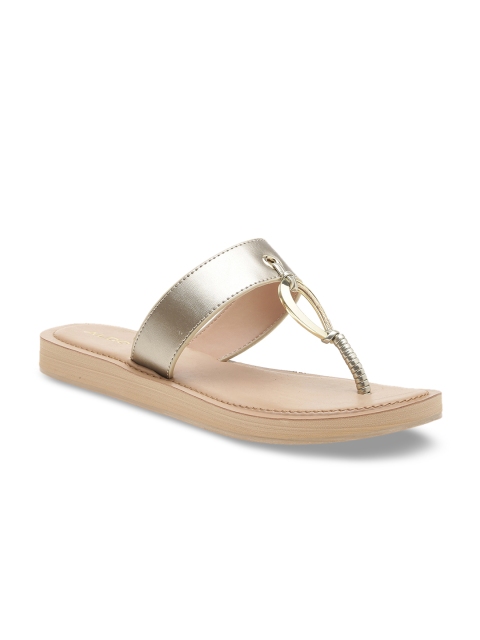 

ALDO Women Gold-Toned Solid Synthetic T-Strap Flats