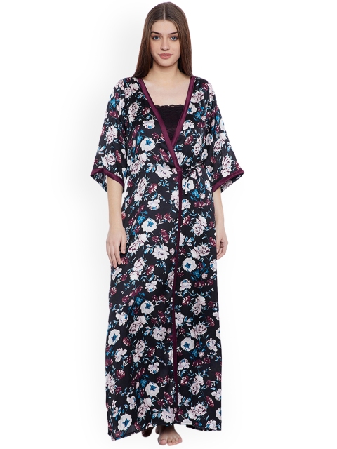 

Clovia Pack Of 2 Black Nighty With Printed Robe Set SN1050P13