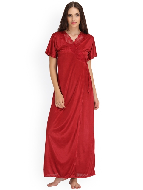 

Clovia Pack Of 2 Red Solid Nightdress-Robe Set SNM389G09