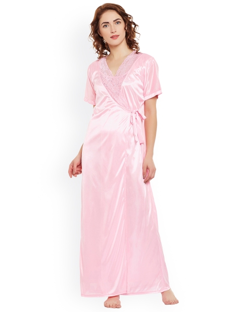 

Clovia Pack Of 2 Pink Solid Nightdress-Robe Set SNM389G62