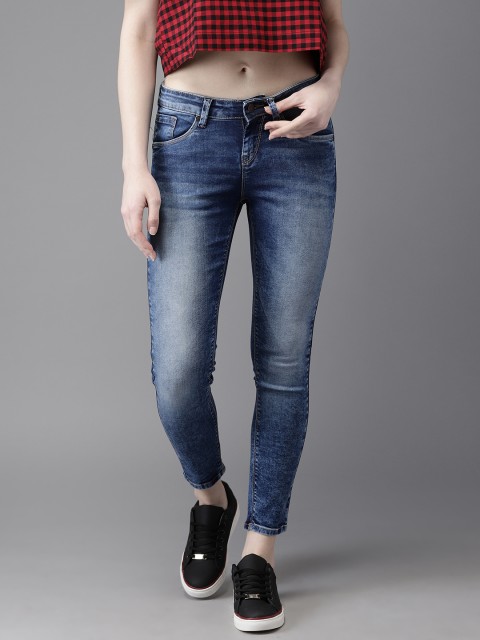 

HERE&NOW Women Blue Skinny Fit Mid-Rise Cropped Clean Look Stretchable Jeans