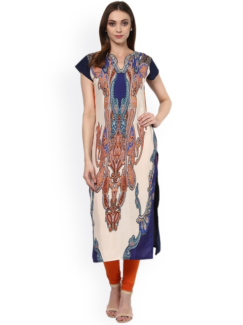 

ZIYAA Women Beige Printed Straight Kurta