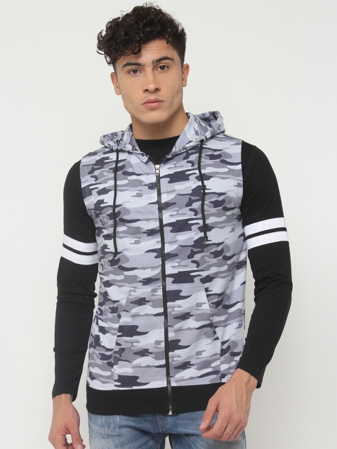 

SayItLoud Men Grey Camouflage Print Sleeveless Hooded Sweatshirt