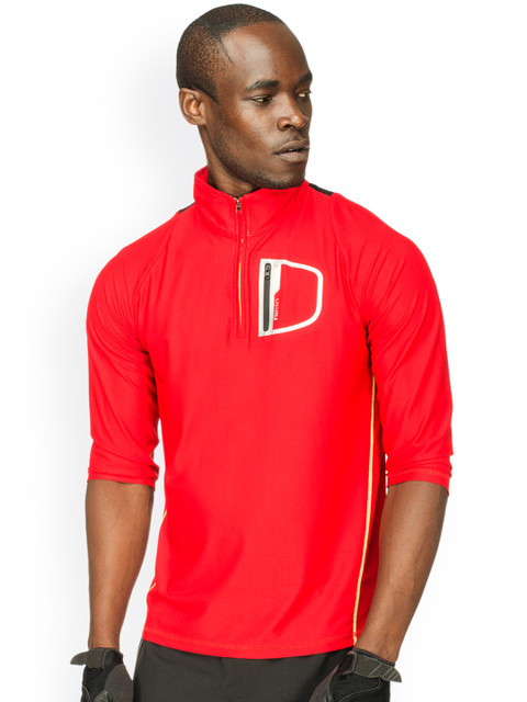 

Fitkin Men Red Solid High Neck T-shirt