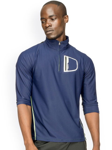 

Fitkin Men Navy Blue Solid High Neck T-shirt