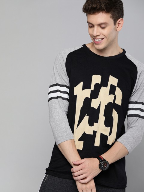 

HERE&NOW Men Black & Cream-Coloured Numerals Print Cotton Round Neck T-shirt