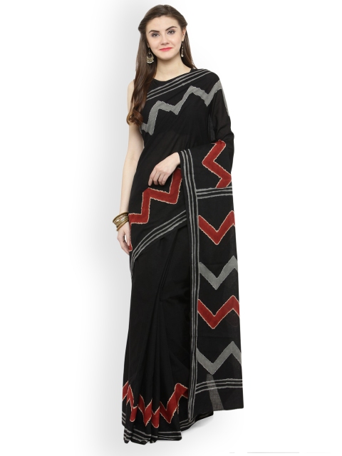 

Geroo Jaipur Black & Red Bagru Hand Block Printed Pure Cotton Sustainable Saree