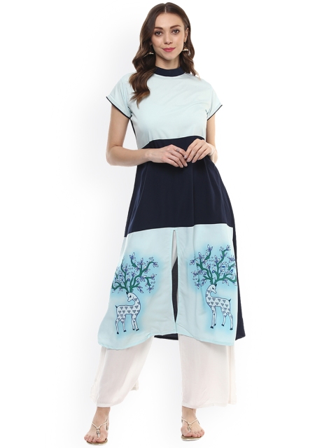 

ZIYAA Women Navy Blue Printed A-Line Kurta