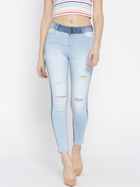 

Xpose Women Blue Slim Fit High-Rise Low Distress Colourblocked Stretchable Jeans