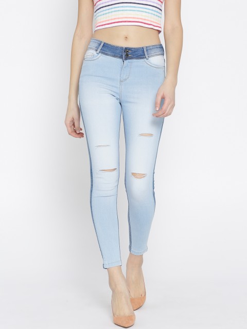 

Xpose Women Blue Slim Fit High-Rise Low Distress Colourblocked Stretchable Jeans