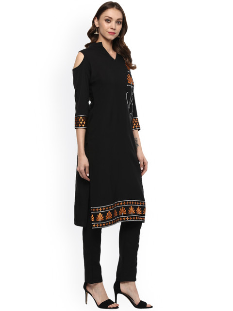 

ZIYAA Women Black Printed Straight Kurta