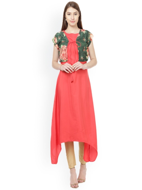 

ZIYAA Women Peach-Coloured Printed A-Line Kurta