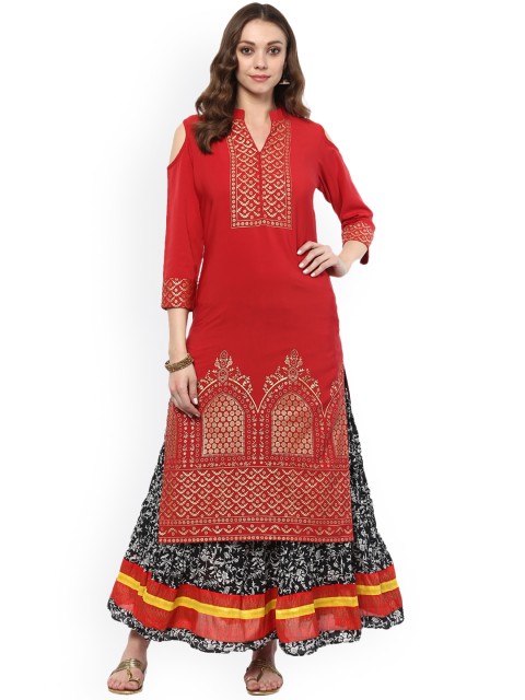 

ZIYAA Women Red Printed Straight Kurta