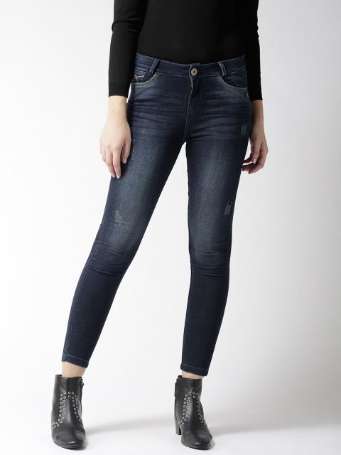 

Xpose Women Navy Blue Skinny Fit High-Rise Low Distress Stretchable Jeans