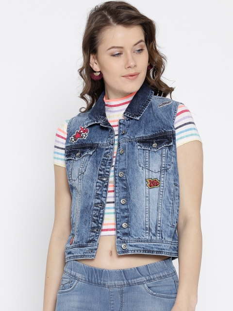 

Xpose Women Blue Washed Sleeveless Denim Jacket