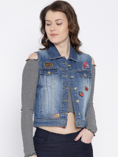 

Xpose Women Blue Washed Sleeveless Denim Jacket
