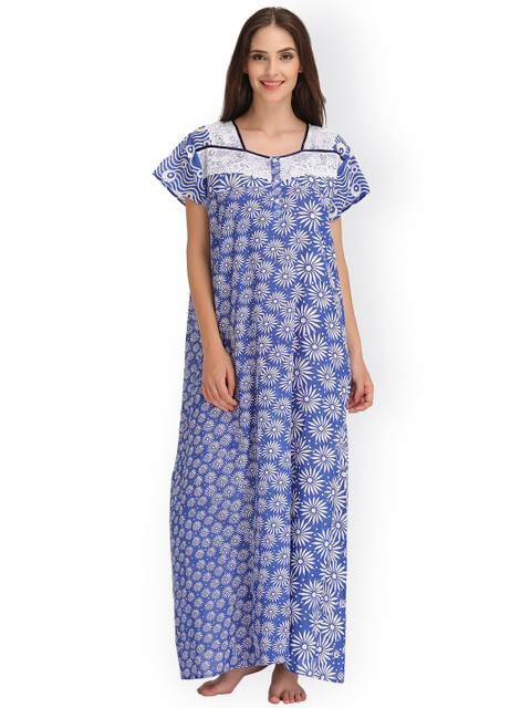 

Clovia Blue & White Printed Nightdress