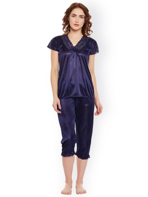 

Clovia Women Navy Blue Solid Night suit SNM281G08
