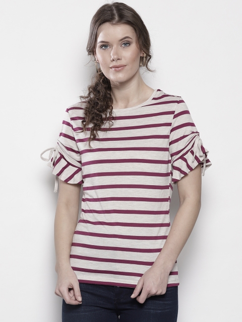 

DOROTHY PERKINS Women Beige & Burgundy Striped Top