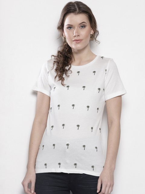 

DOROTHY PERKINS Women White Self Design Round Neck T-shirt