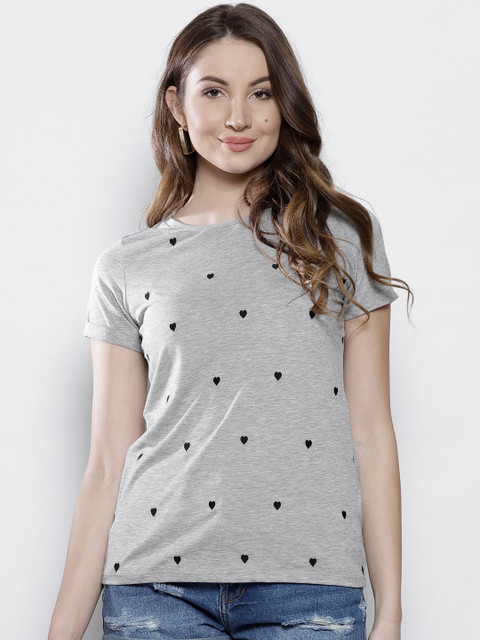 

DOROTHY PERKINS Women Grey Embroidered Round Neck T-shirt