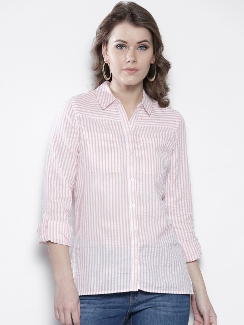 

DOROTHY PERKINS Women Pink & White Regular Fit Striped Casual Shirt