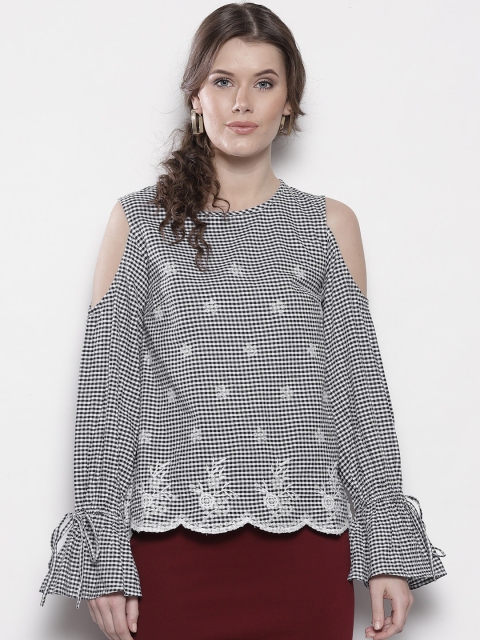 

DOROTHY PERKINS Women Navy Blue Checked Pure Cotton Top