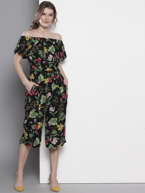 

DOROTHY PERKINS Black & Green Printed Culotte Jumpsuit