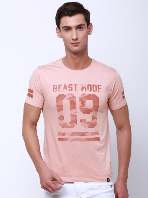 

LOCOMOTIVE Men Peach-Coloured Solid Round Neck T-shirt