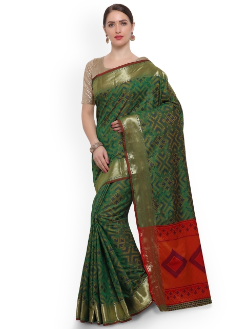 

Satrani Green & Red Poly Silk Woven Design Banarasi Saree