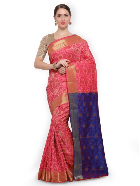

Satrani Peach-Coloured & Blue Poly Silk Woven Design Saree