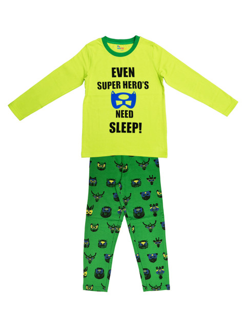 

ventra Boys Lime Green & Green Printed Night suit