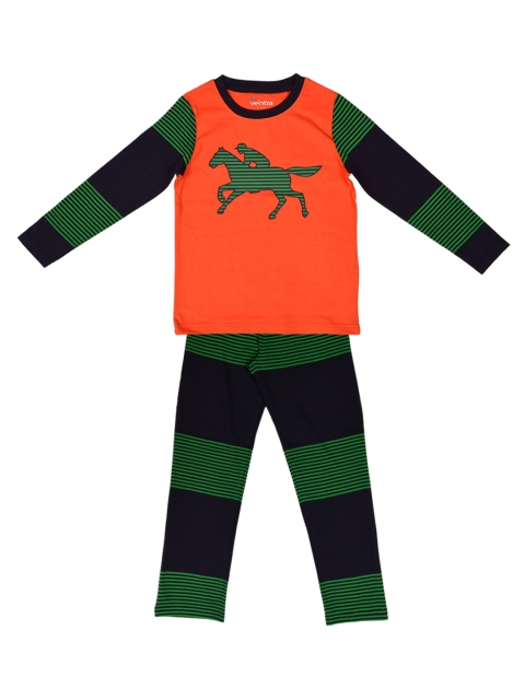 

ventra Boys Orange & Green Printed Night suit